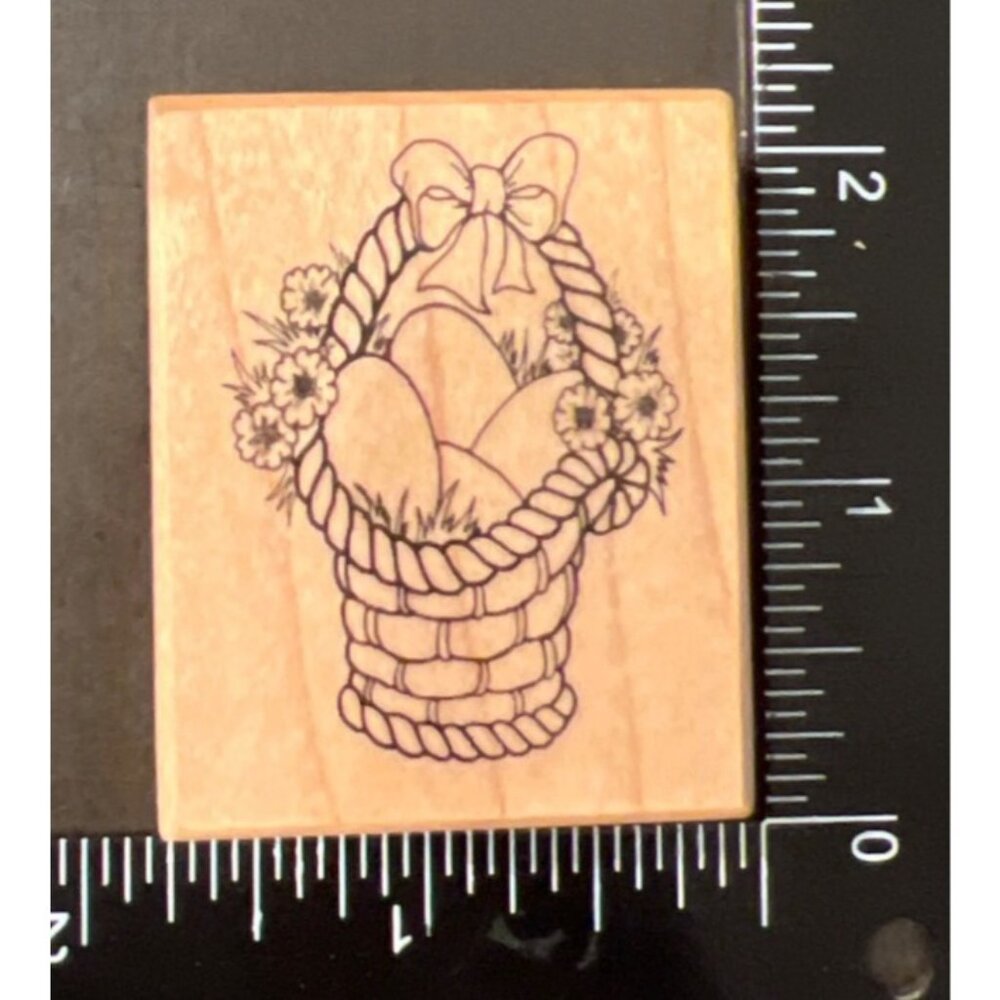 Vintage 1988 PSX Rubber Stamp Easter Basket Design Wood Block D-738